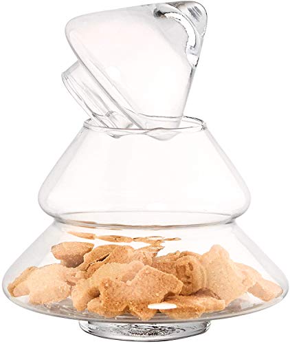SOLAVIA Clear Glass Christmas Tree Décor Jar 2 Piece Sections Bowl for Biscuits and Candy Lid H25cm Housewarming Gift Festive