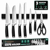 Magnetic Knife Holder 16 Inch Black for Wall or Fridge, 304 Stainless Steel Knife Strip, No Drill Adhesive Rack, Strong Magnetic Kitchen Organizer, Premium Gift by Pampavanna