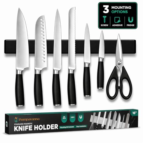 Magnetic Knife Holder 16 Inch Black for Wall or Fridge