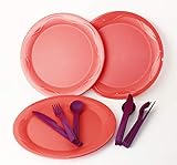  TUPPERWARE MediterranoTeller Picknickteller3X Apricot +3X Besteck Lila 3er Set + Geschenk 1-2 Teile Zufallswahl