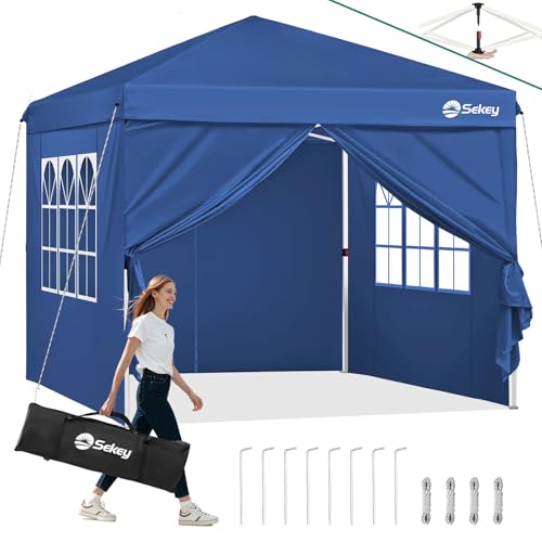 Sekey Pop Up Pavillon 3x3 Wasserdicht Stabil Winterfest, Faltpavillon 3 x 3 m, Camping Pavillion Faltbar Partyzelt mit Seitenwänden, Höhe Verstellbar in 3 Stufen, (Navy, Höhe 260)
