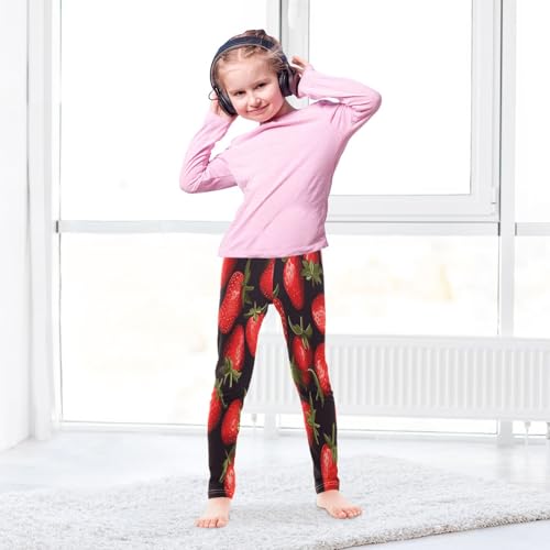 Toddler Girls Leggings Printed Yoga Pants Leggings Strawberry Black Background for Kids4