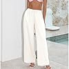 Duyang Womens Cotton Linen Palazzo Pants Drawstring Elastic Waist Casual Wide Leg Trousers with Pockets(Apricot,L) #1