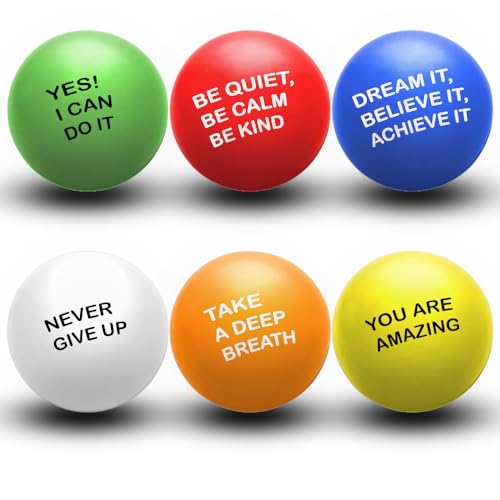 6Pcs Motivational Stress Ball set for adults and kids for Anxiety Muscle Focus Improvement Arthritis & Stress Relief Balls with Motivational Quetos