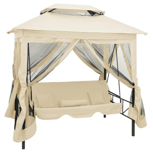 vidaXL Balancelle Convertible en Belvédère Blanc Crème Balançoire de Jardin
