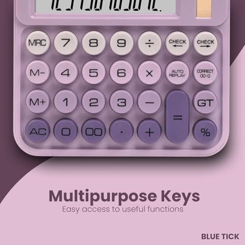 Image of Blue Tick CandyPop Calculator - Dual Power Solar & Battery with Retro Design & Large Candy Buttons (Blue)