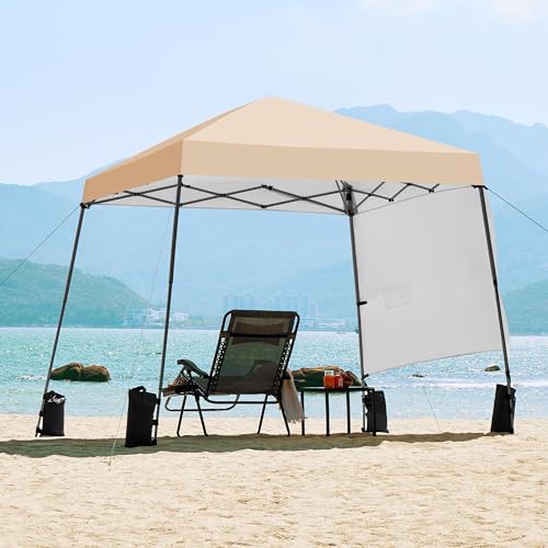 Image of Yaheetech Pop Up Gazebo 3x3M with 1 Side Panel, Portable Backpack Bag, 4 Sandbags, 4 Ropes & 8 Stakes, Slant Leg, Beige
