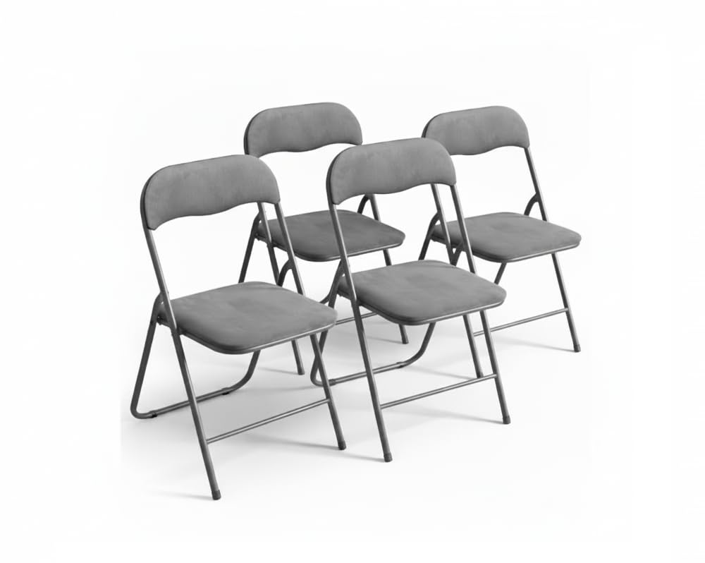 Generisch Klappstuhl 4er Set SAMT COOL GRAU | Eleganter Faltstuhl Gepolstert | Max. 100 kg | Robuster Gästestuhl, Platzsparend & Bodenschonend für Küche, Balkon & Events