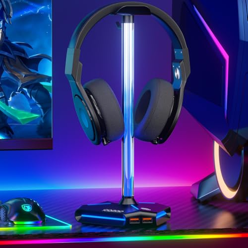 RGB Headphone Stand with 2 USB2.0 Extension Charging Port Extender Cord,Headset Stand Holder for Gamer Desktop Table Game Earphone Accessories,PC Gaming Accessories for Gamer,Gifts for Boyfriend