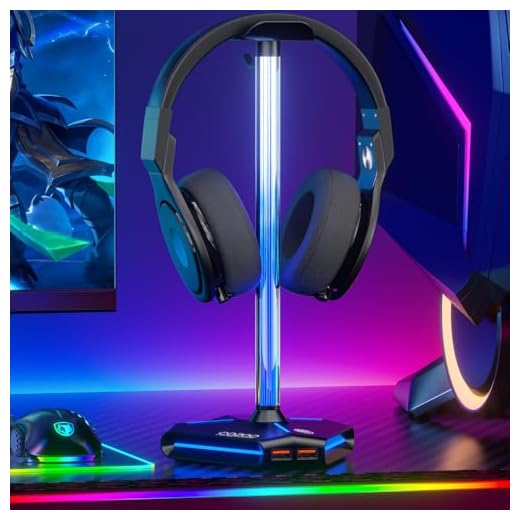 COZOO RGB Headphone Stand with 2 USB2.0 Extension Charging Port Extender Cord,Headset Stand Holder for Gamer Desktop Table Game Earphone Accessories,PC Gaming Accessories for Gamer,Gifts for Boyfriend