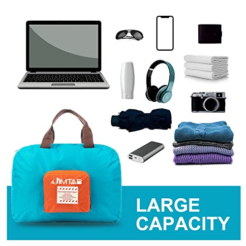 Image of Foldable Travel Duffle Bag, JIMTAB Waterproof Nylon Foldable Carry Package Versatile for Travel Gym Sports Weekender Bag (Light Blue)