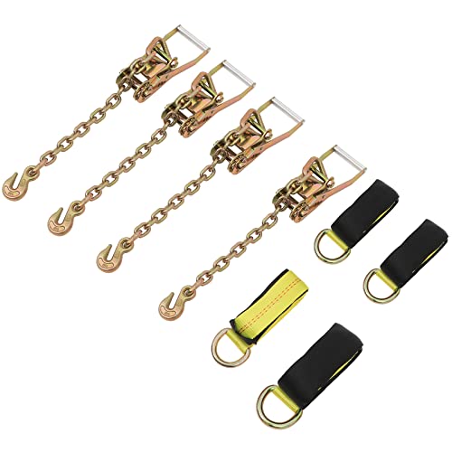 TFGCSG Car Dolly Wheel Net Tire Basket Tow Adjustable Straps with Ratchet Chains, Yellow,4pcs