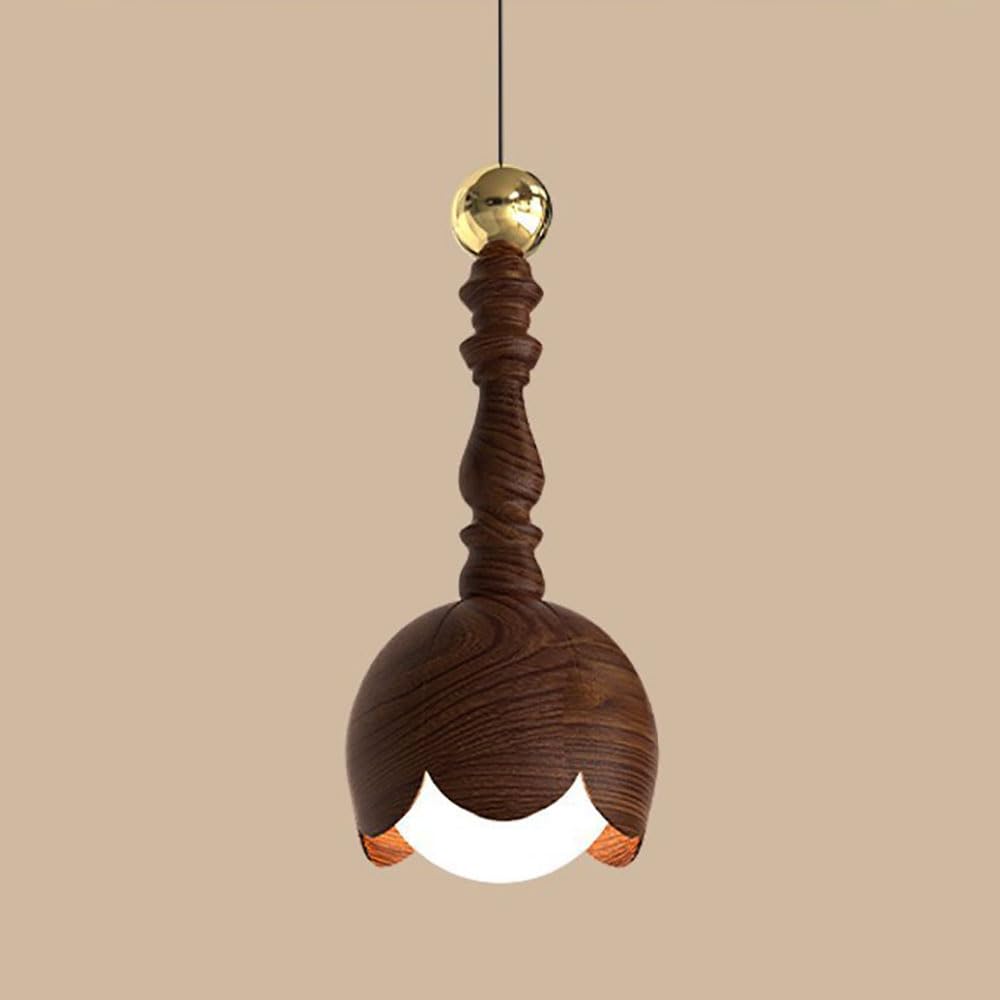 Lustre LED moderne style milieu du siècle en métal et finition noyer