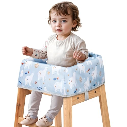 High Chair Cover for Baby Restaurant: Sprouterie Baby Highchair Covers for Restaurant Waterproof Washable Stain and Slip Resistant Portable for Children Outdoor Indoor Eating Blue Polar Bear