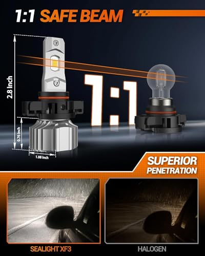 SEALIGHT 5202 LED Fog Light Bulbs or DRL, 12000LM 800% Brightness 5202 5201 PS19W PS24W Fog Lights LED Bulb for Car, 6500K Cool White 984 FT Strong Penetration, 60000 Hours Lifespan, Pack of 2 41Im3IDFtlL. SL500 - SEALIGHT 5202 LED Fog Light Bulbs or DRL, 12000LM 800% Brightness 5202 5201 PS19W PS24W Fog Lights LED Bulb for Car, 6500K Cool White 984 FT Strong Penetration, 60000 Hours Lifespan, Pack of 2