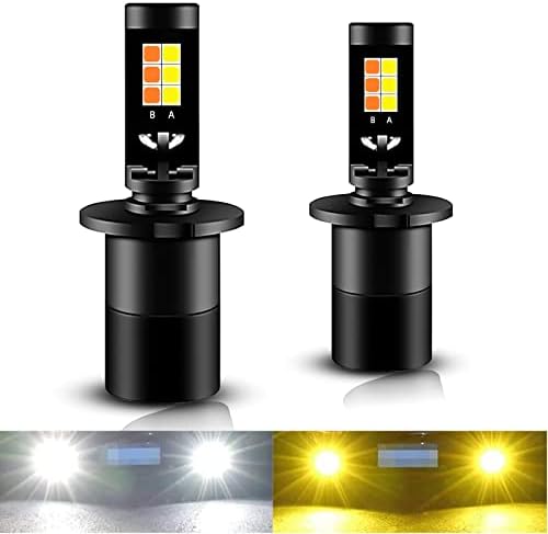 CIIHON H3 LED Fog Light Bulbs Dual Color 6000K White+3000K Yellow H3 Bulbs Switchback1900LM 35W LED H3 Bulbs DRL Replacement Pack of 2