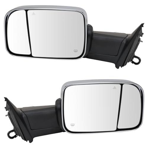 Trail Ridge Towing Mirror Set 2 Piece Power Heated Power Folding Chrome Turn Signal Flip Up Memory Blind Spot Indicator Puddle Light Spot Light Compatible with 2019-2022 Ram 2500 2019-2022 3500