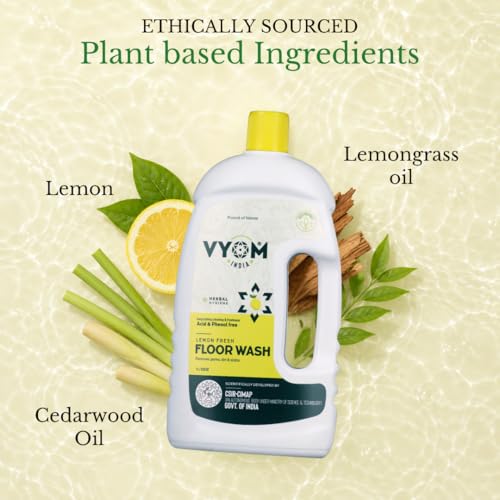 Image of Vyom India Floor Cleaning Liquid - 1L | Safe for Infants, Kid & Pet | Plant-Based, Eco-Friendly Natural Disinfectant - Lemongrass & Cedarwood, Phenyl & Acid Free | Ideal For Floor, Tile, Marbles