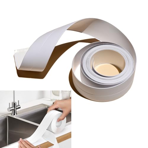 Image of Caulk Tape, Caulk Sealing Strip Tape for Bath and Kitchen 2 Rolls PVC Self Adhesive Waterproof Covering Caulk Strips Seal The Edges of a Bathtub or Sink (3