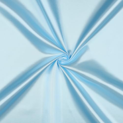 VmG-Store Tela de satén por metros, 146 cm de ancho, tela de satén de poliéster sedoso para coser, tela decorativa brillante para ropa, cortinas, disfraces, vestidos de mujer, falda (014 azul claro)