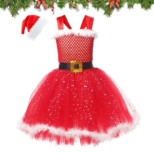 Robe de Noël pour filles avec chapeau de Santa de 2 à 12 ans