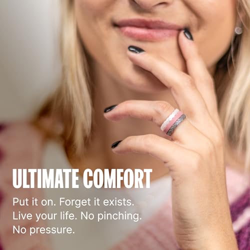 Image of Groove Life Stackable Ring Set for Women, Breathable Silicone Wedding Bands | Medical-Grade Silicone, Stackable Comfortable Fit, Flexible Rubber Ring Set, Safe Breakaway Design for Gym, Travel & Workout