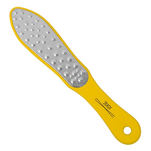 2Easy - Lima de pie Pro de acero inoxidable, lima profesional de doble textura a doble cara - Mango ergonómico - ideal para callos y espesamientos (amarillo)
