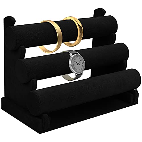 Kurtzy Expositor Pulseras de Terciopelo Negro (3 Niveles) 30 x 17 x 23 cm - Organizador de Joyas Desmontable - Expositor Collares, Relojes, Pulseras, Tobillera, Coletero, Diademas