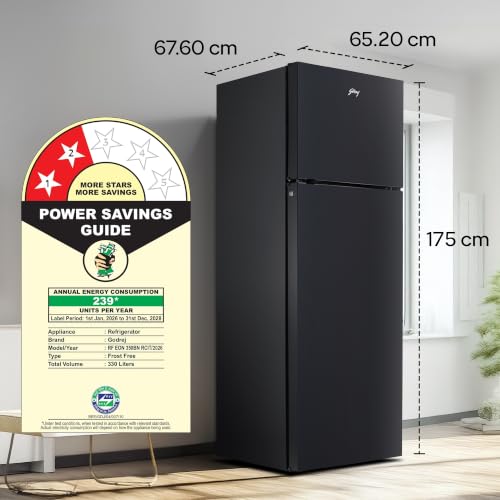 Image of Godrej 330L 2 Star | 5 years Comprehensive Warranty| New Launch| AI Powered| 4-in-1 Convertible| 95%+ Food Surface Disinfection | Inverter Frost Free Refrigerator (RF EON 350BN RCIT GP BK)