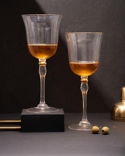 Image of CAR-O-BAR Ivory Wine Glass | Premium Wine Glasses | Set of 2 | 340ml Crystal Wine Goblet Glass with Gold Rim | Perfect for Red and White Wine || Perfect for Gifting