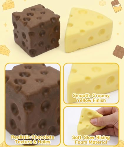 Image of 2Pcs Cheese Squishy, Taba Squishy, Dumpling Squishy-Stretchy Food-Shaped Sensory (Brown and Yellow)