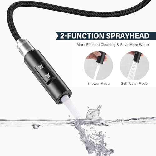Wasserhahn Küche Schwarz,360° Schwenkbar Spültischarmatur Küche,Hochdruck Küchenarmatur mit Brause Ausziehbar, Edelstahl Heiß Kalt Armatur Küche G3/8’’ Verbindung-2- Strahlarten