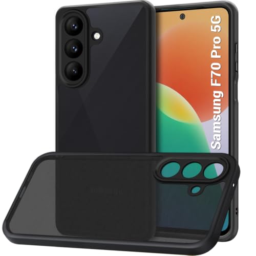 Image of TheGiftKart Hybrid Shockproof Back Cover Case for Samsung Galaxy F70 Pro 5G | Camera Protection Module | Hard Back Cover Case for Samsung F70 Pro (PC & TPU, Translucent Smoke Matte Back, Black Sides)