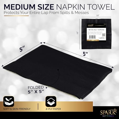Amcrate Big Party Pack 100 Count Black Beverage Napkins - Ideal For Wedding, Party, Birthday thumb #1