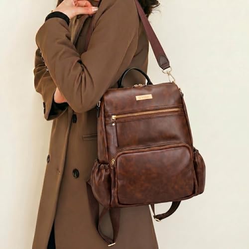 Image of VISMIINTREND Backpack for Woman /Teens Girl, Leather, Stylish, Handbag, Purse,Ladies,Office,Travel,College,Daily-Use,14-inch Laptop Bag, Elegant, Gifts for Women /Girls, Birthday Gift for Wife /Sister