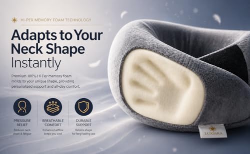 Image of Travel Neck Pillow for Travelling | Premium Memory Foam Neck Pillow | Ergonomic Travel Pillow for Flight and Car | Lightweight Neck Support | Adjustable Velcro | Soft Washable Cover