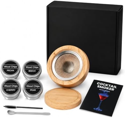 Whiskey Smoker Kit, Cocktail Smoker Infuser Kit with 4 Flavor Wood Chips, Premium Wooden Old Fashioned Drink Smoker Set for Bourbon Whiskey, Cocktail Bar Accessories, Gifts for Men, Dad, Husband image 5