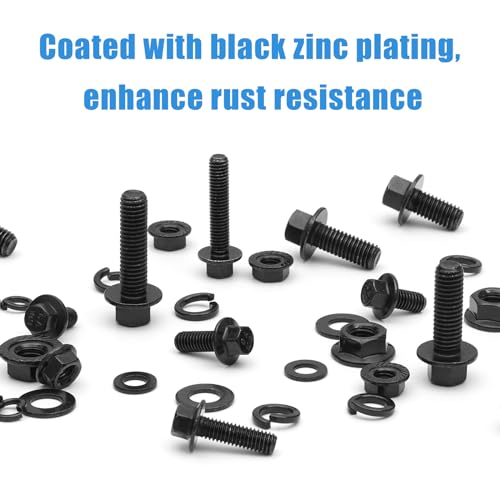 Image of Black Metric Nut Bolt and Washer Kit, 200 Pieces M6-1.0 x 12 /16 /20 /25 /30mm Flange Hex Head Bolt Serrated Flange Nut Washer Kit, Grade 10.9 Alloy Steel
