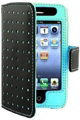 Leegoal Wallet Dot Leather Case for iPhone 4/4S - Black/Blue