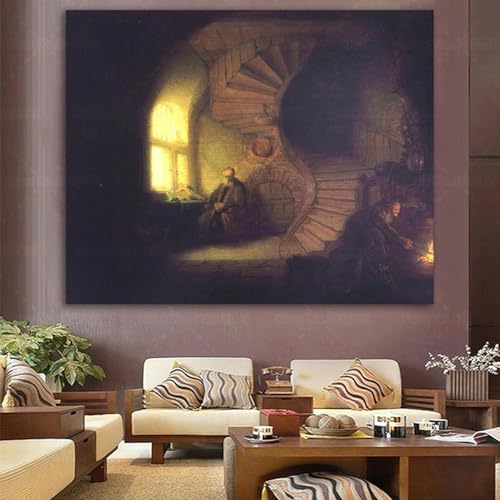 Peinture de Rembrandt Philosophe en méditation impression toile haute définition