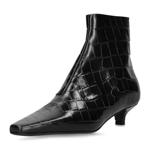 FSJ Women Square Closed Toe Ankle Boots Low Kitten Heel Side Zipper Fashion Short Booties Comfy Prom Party Shoes Size 4-16 US