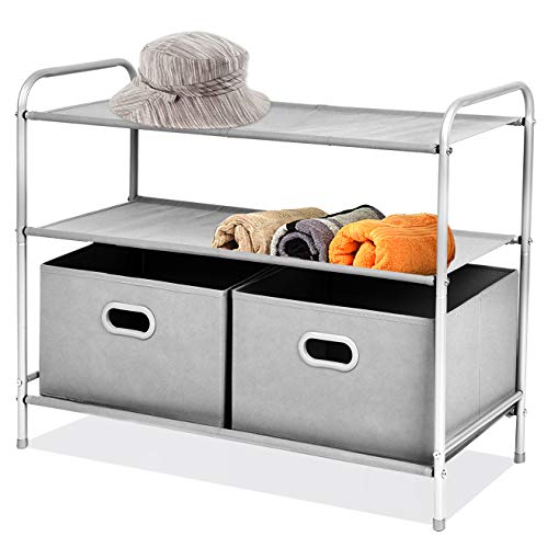 MaidMAX 3 Tiers Closet Shelf Organizer with 2 Drawers for Home Storage