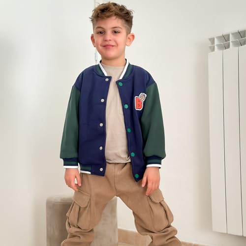 Image of Volunboy Kids Baseball Jacket Varsity Letterman Coat Fall Winter Fleece Bomber Vintage Outerwear