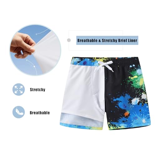 Boys Swim Trunks with Compression Liner for Kids Boys Quick Dry Board Shorts Beach Shorts Swimwear 3-16 Years3