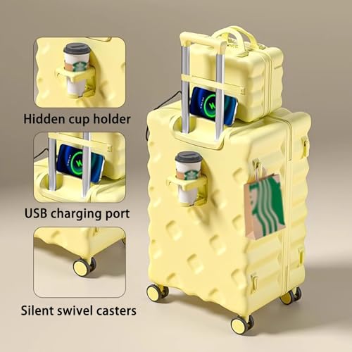 Luggage Sets 2 Piece,20", 22",24", 26" Lightweight Luggage Set, Hardside PC+ABS Suitcase Set, Carry On Travel Luggage With 360° Spinner Wheels And TSA Lock,Durable,Waterproof(Yellow,22in)2