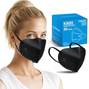 Funight KN95 Adult Masks 50 Pack 5 Layers Black Disposable Dust Masks with Filtering Efficiency≥95% Safety Breathable Mask