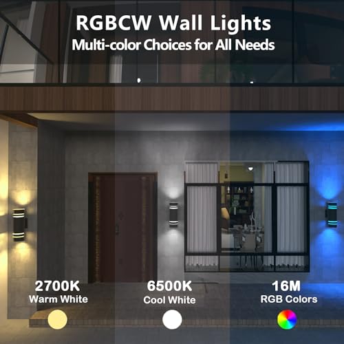 wowlite RGB Outdoor Wall Lights, Black Cylinder, 200FT RF Remote, 2 Pack by wowlite - Used condition - Image 3