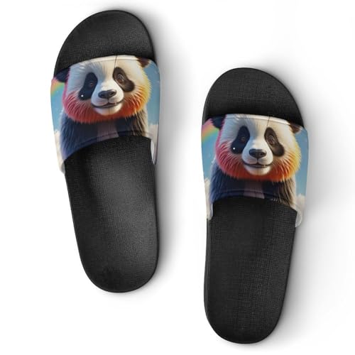 Panda Rainbow Funny House Sandals Non Slip Shower Slippers Quick Drying Bathroom Shoes for Women Men