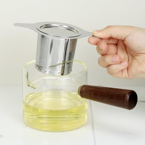 QWORK® Zaparzacz do herbaty, sitko do herbaty z pokrywką i podwójnymi uchwytami, sitko do herbaty ze stali nierdzewnej 304, do czajników, kubków, filiżanek
