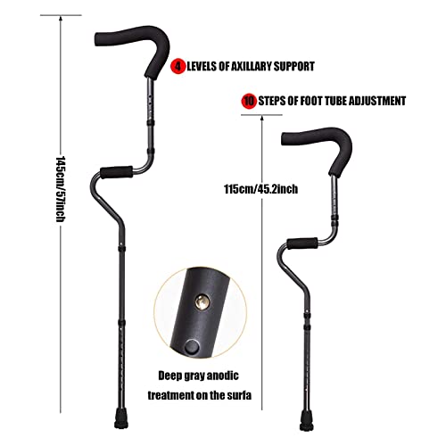 Muleta plegable para axilas, muleta médica portátil en forma de S con altura ajustable, muletas ergonómicas y livianas para adultos, soporta hasta 286 libras
